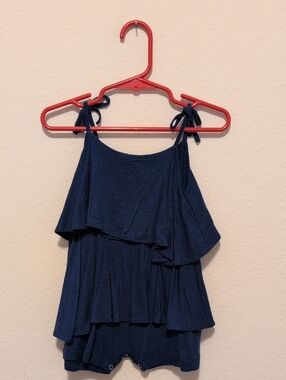 Kate Quinn Navy Bamboo Tie Strap Romper NWOT